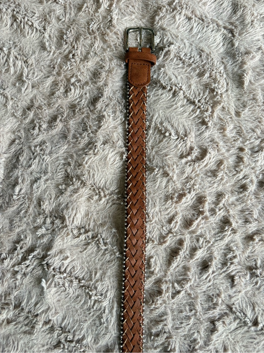 Braided Brown Leather Women’s Belt with Studded Trim